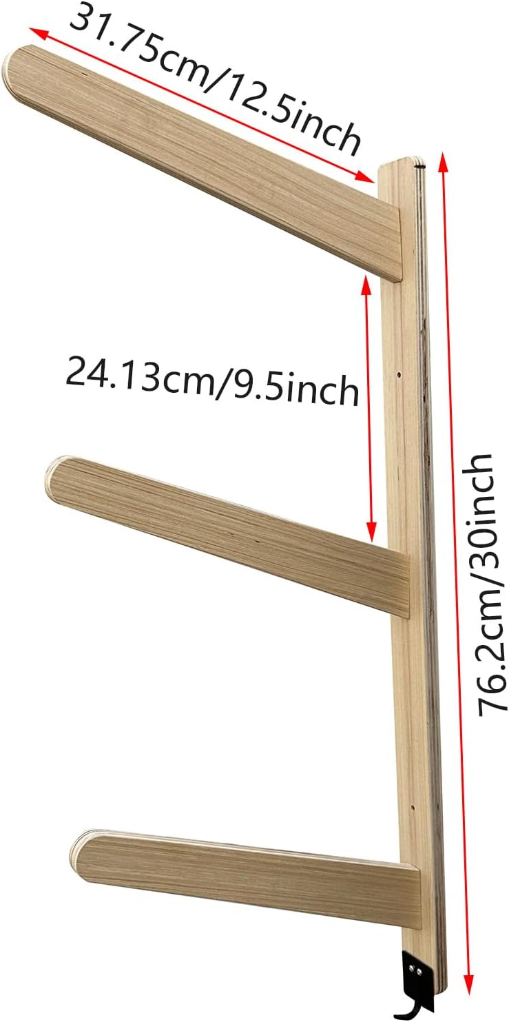 Stranthother Soporte de pared para tabla de surf, 3 tablas de surf, soporte de madera maciza para tablas de surf, soportes de tabla de surf para