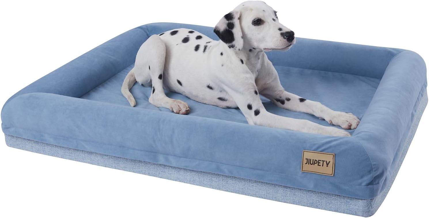 Jiupety Cama ortopédica para perros medianos, cama de espuma impermeable para perros con funda extraíble lavable, sofá para perro con caja de