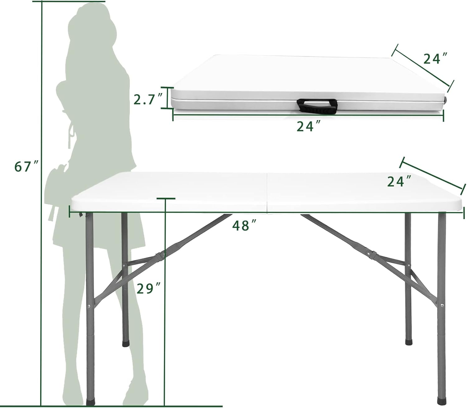 HQTrailTrekker Mesa plegable portátil de plástico de 4 pies, mesa de comedor plegable por la mitad, mesa plegable resistente para interiores y