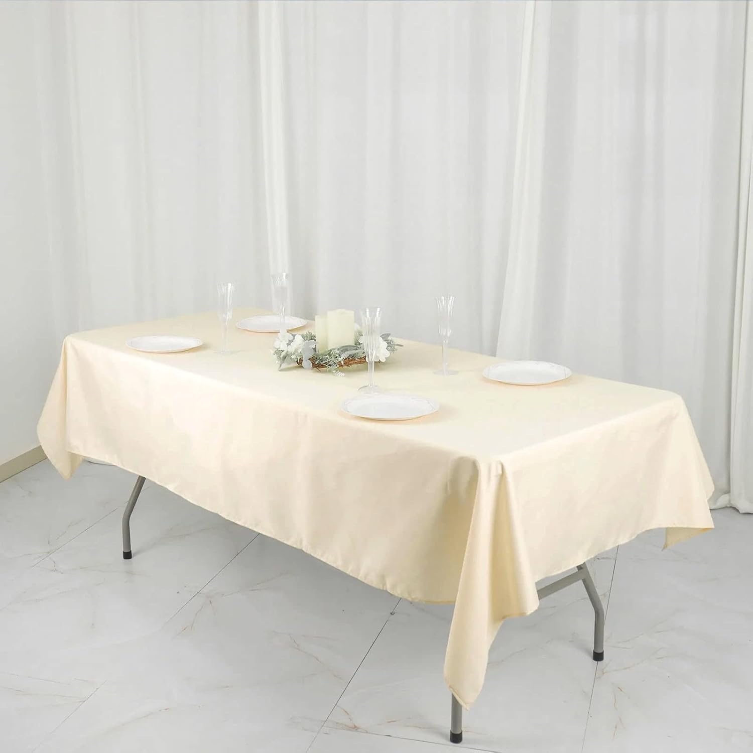 Efavormart – Mantel rectangular de poliéster, 54 x 96 pulgadas, color beige, para banquete, boda, fiesta, restaurante