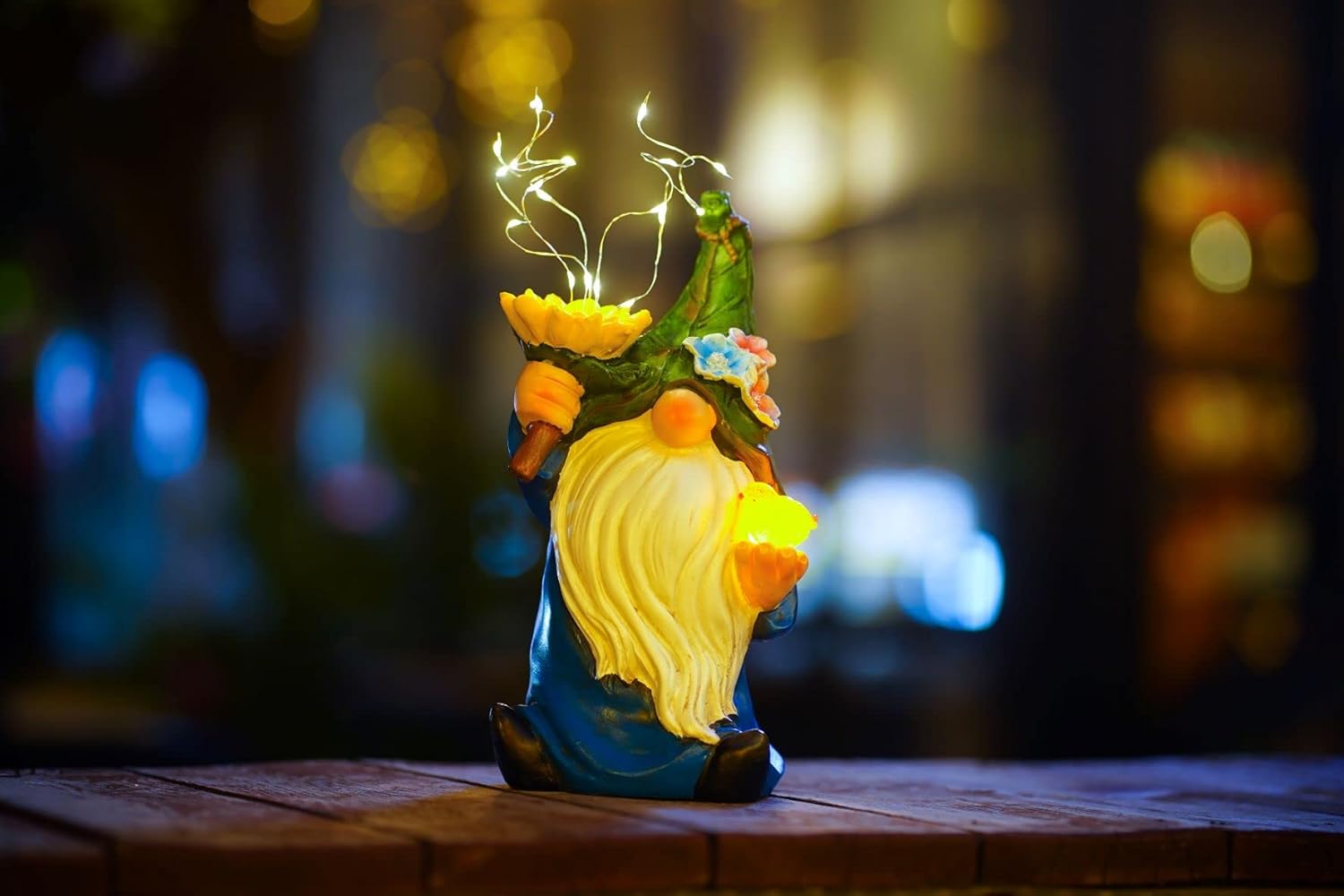 CHUANGFENG Gnomes Garden Decor with Solar Firework Lights,Solar Garden gnome Statue Decoration for Outdoor Patio Yard Lawn Decoration Gift for