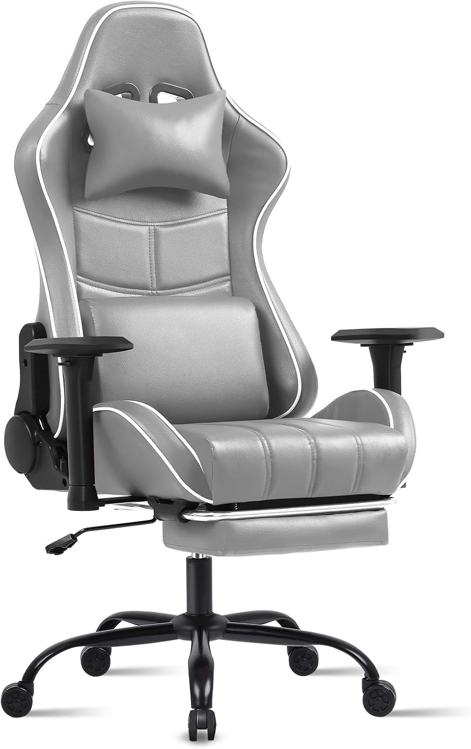 Silla de oficina para juegos con soporte lumbar de masaje, piel sintética, respaldo alto, ajustable, giratoria, con reposapiés, silla de computadora