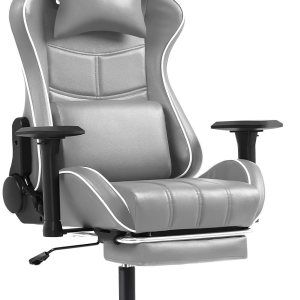 Silla de oficina para juegos con soporte lumbar de masaje, piel sintética, respaldo alto, ajustable, giratoria, con reposapiés, silla de computadora Silla de oficina para juegos con soporte lumbar de masaje, piel sintética, respaldo alto, ajustable, giratoria, con reposapiés, silla de computadora