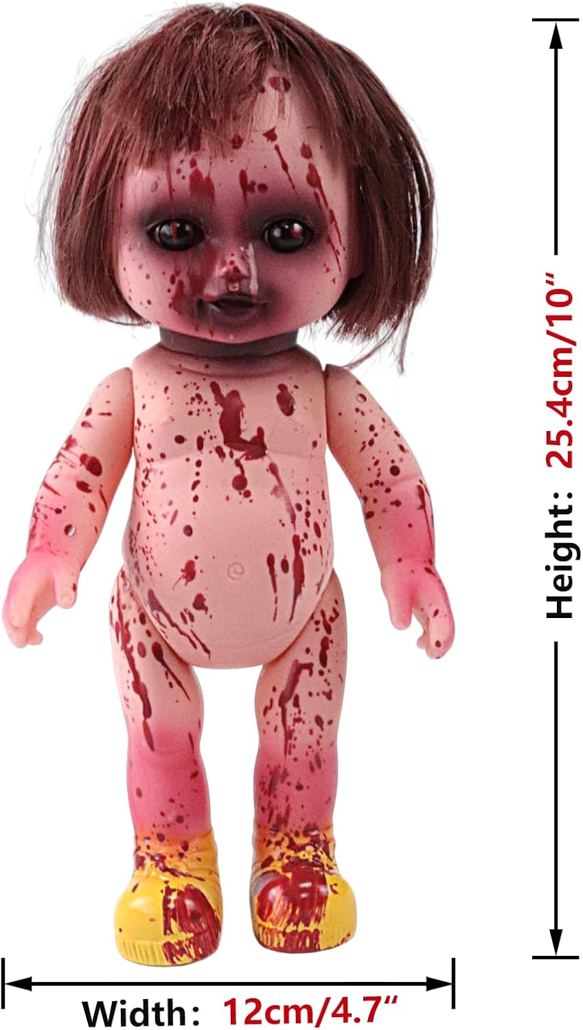 Muñecas espeluznantes de Halloween, muñeca embrujada sangrienta de 10 pulgadas, muñecas zombi colgantes aterradoras con cuerda, decoración de terror