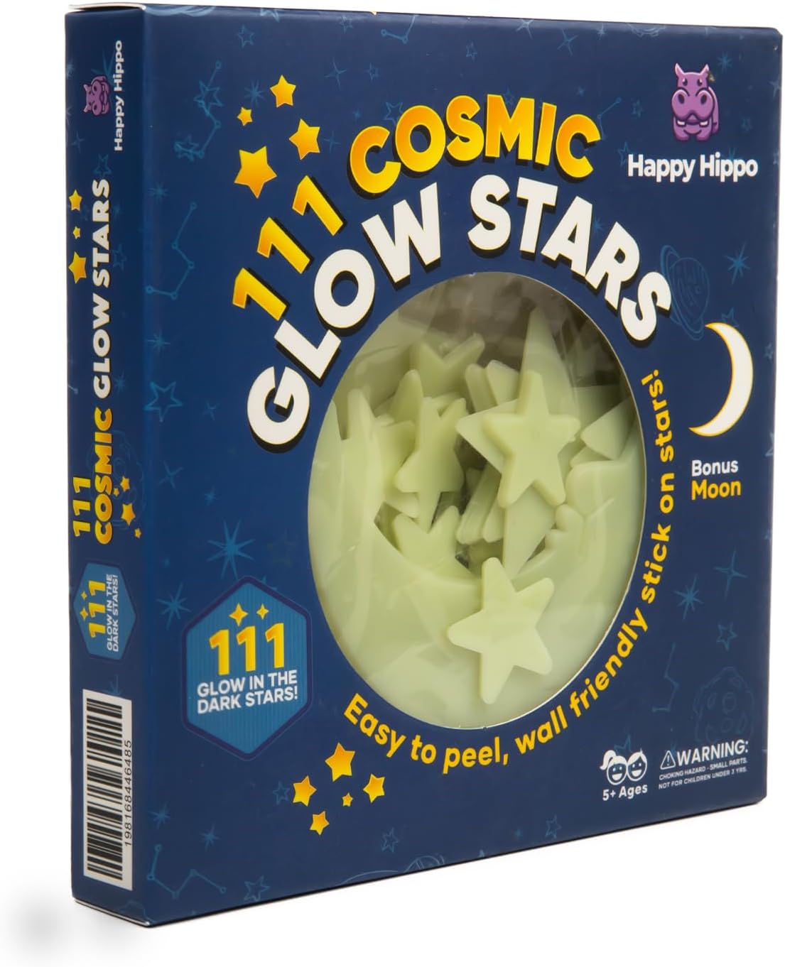 Happy Hippo 111 estrellas que brillan en la oscuridad para techo con luna adicional (paquete de 111) rellenos de calcetines de Navidad para niños