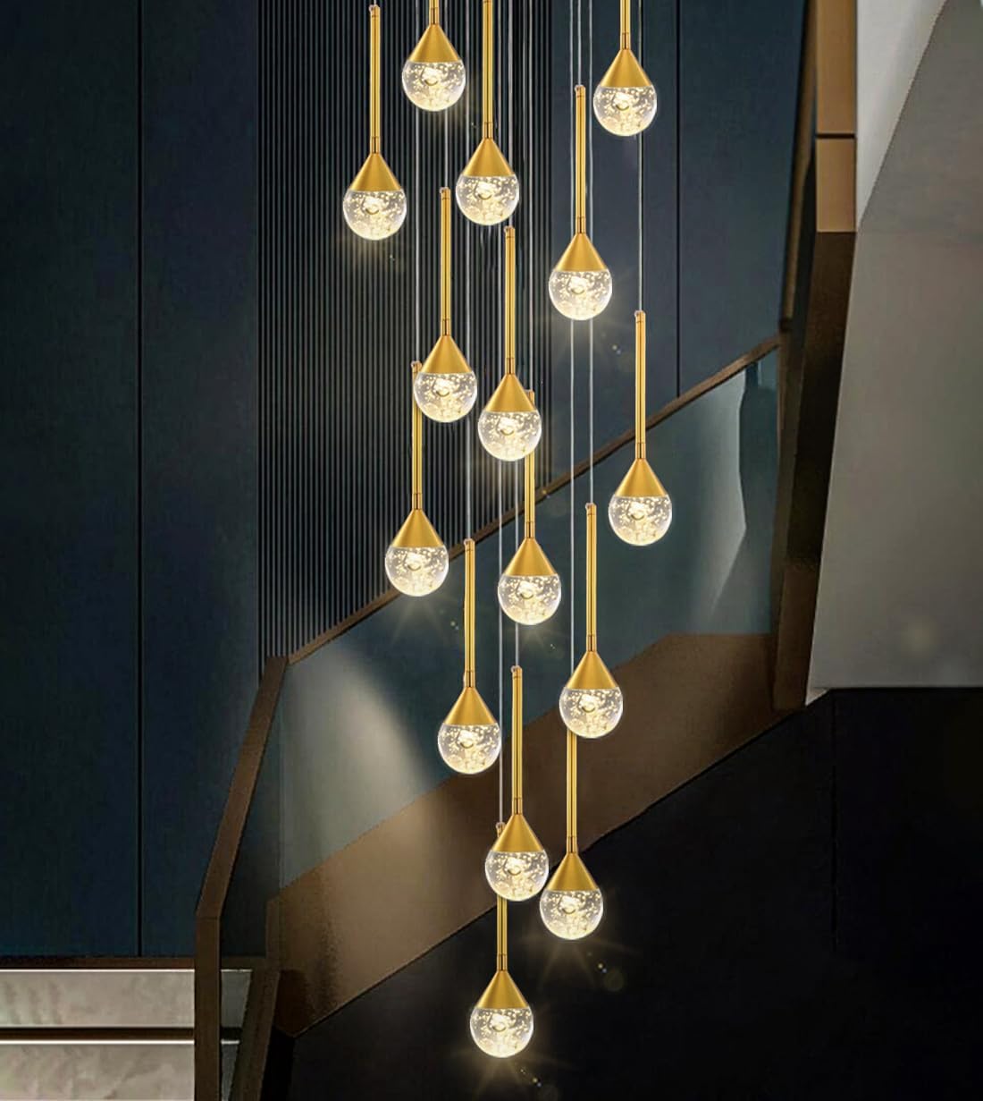 Candelabros de 16 luces para sala de estar de 137 pulgadas, luces LED de techo alto, lámpara de entrada, colgantes de cristal, lámparas de techo