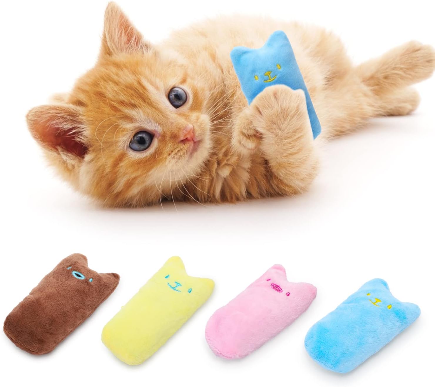 Nobleza Juguetes de gatito para gatos de interior, paquete de 4 juguetes masticables para dentición de gatos con papel arrugado, juguete interactivo