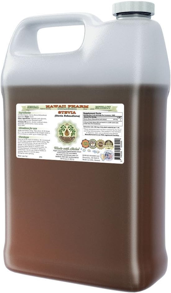 HawaiiPharm Stevia Extracto líquido sin alcohol, Stevia orgánica (Stevia Rebaudiana) Suplemento herbario natural de glicerita de hoja seca, Estados