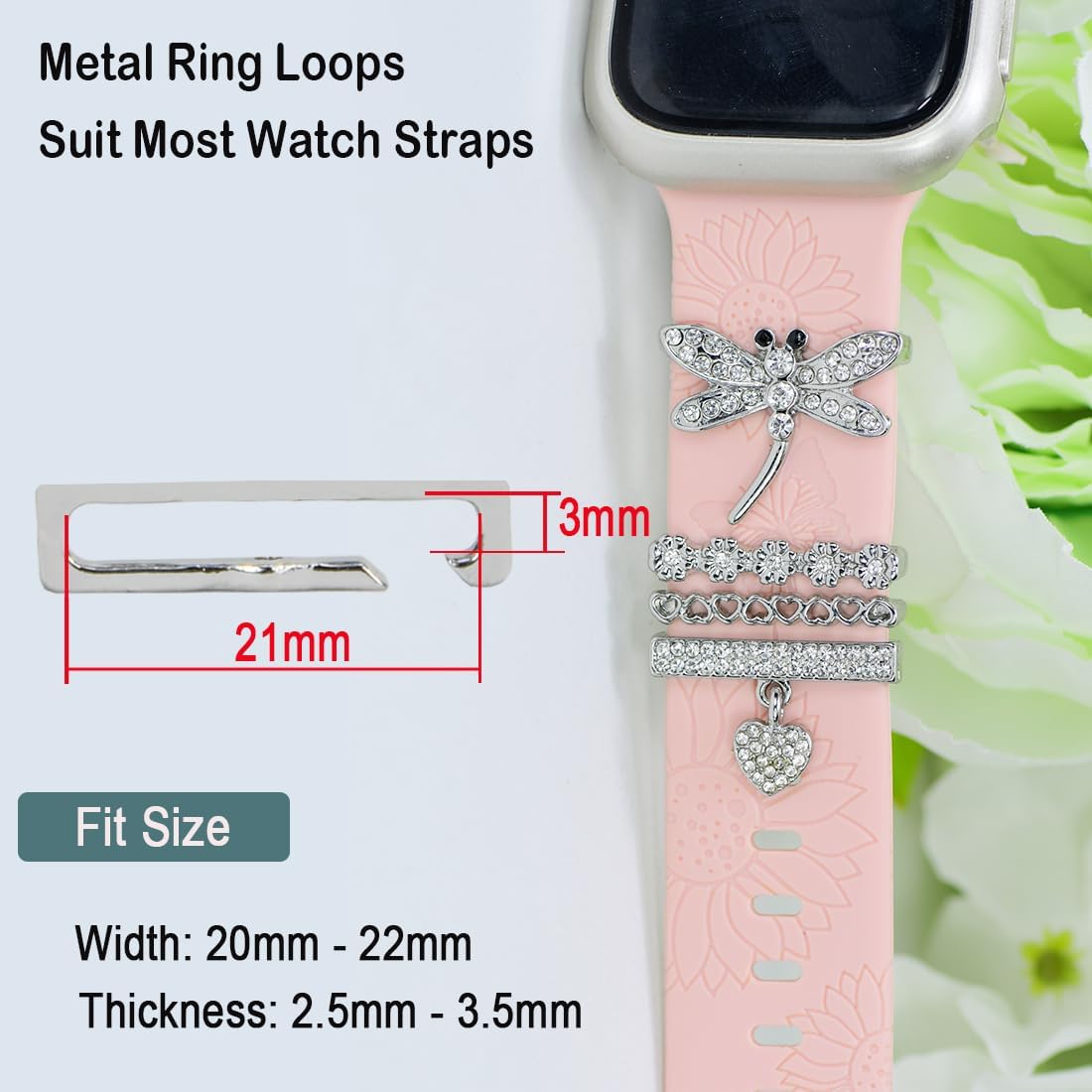 SUNOREEK Dijes decorativos de diamantes para mujer, anillos decorativos de diamantes para correas de Apple Watch de 1.929 in, 1.772 in, 1.732 in,