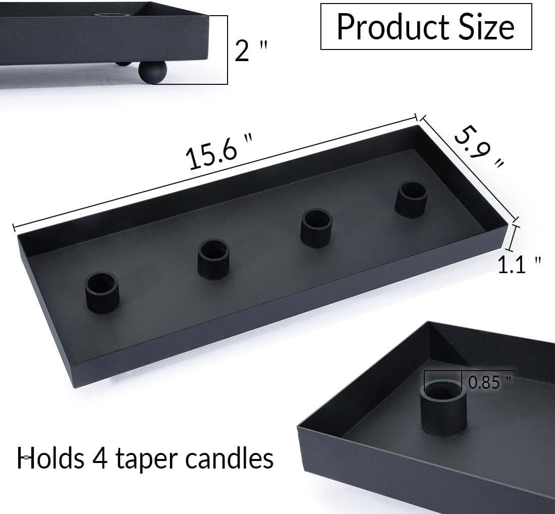 TELOSMA Bandeja portavelas de 4 asientos, soporte de velas de hierro negro mate para velas cónicas  Bandeja decorativa de mesa de comedor de fiesta,