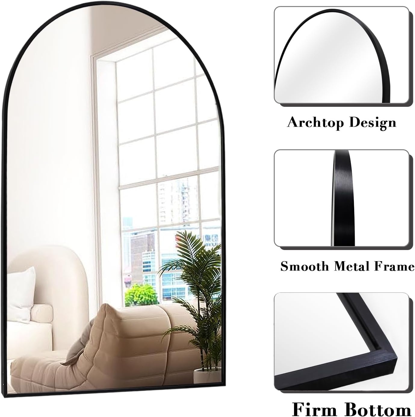 Espejo arqueado de 30 x 40 pulgadas, espejo de baño negro, espejo de pared grande de 30 x 40 pulgadas, espejo de tocador de metal para pared, espejo