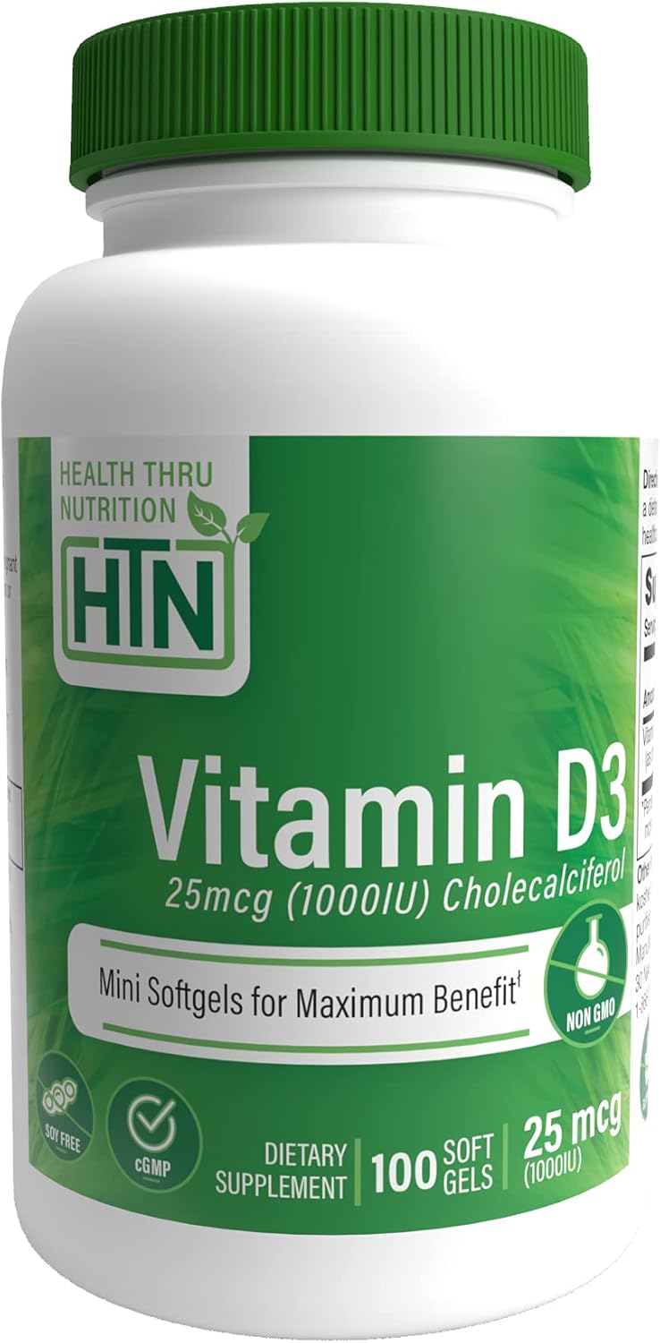Health Thru Nutrition Vitamina D3 1,000iu 25mcg colecalciferol  Mini cápsulas blandas para un máximo beneficio  Probado en tercera parte  Grado USP