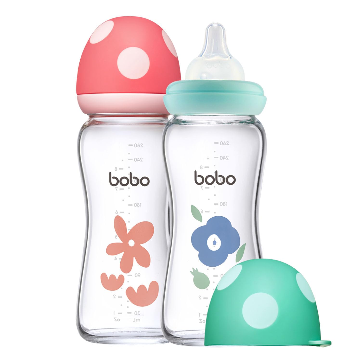 Biberón de vidrio natural con pezón de respuesta natural, biberones anticólicos para recién nacidos, biberón con tapa de hongo de cuello ancho,