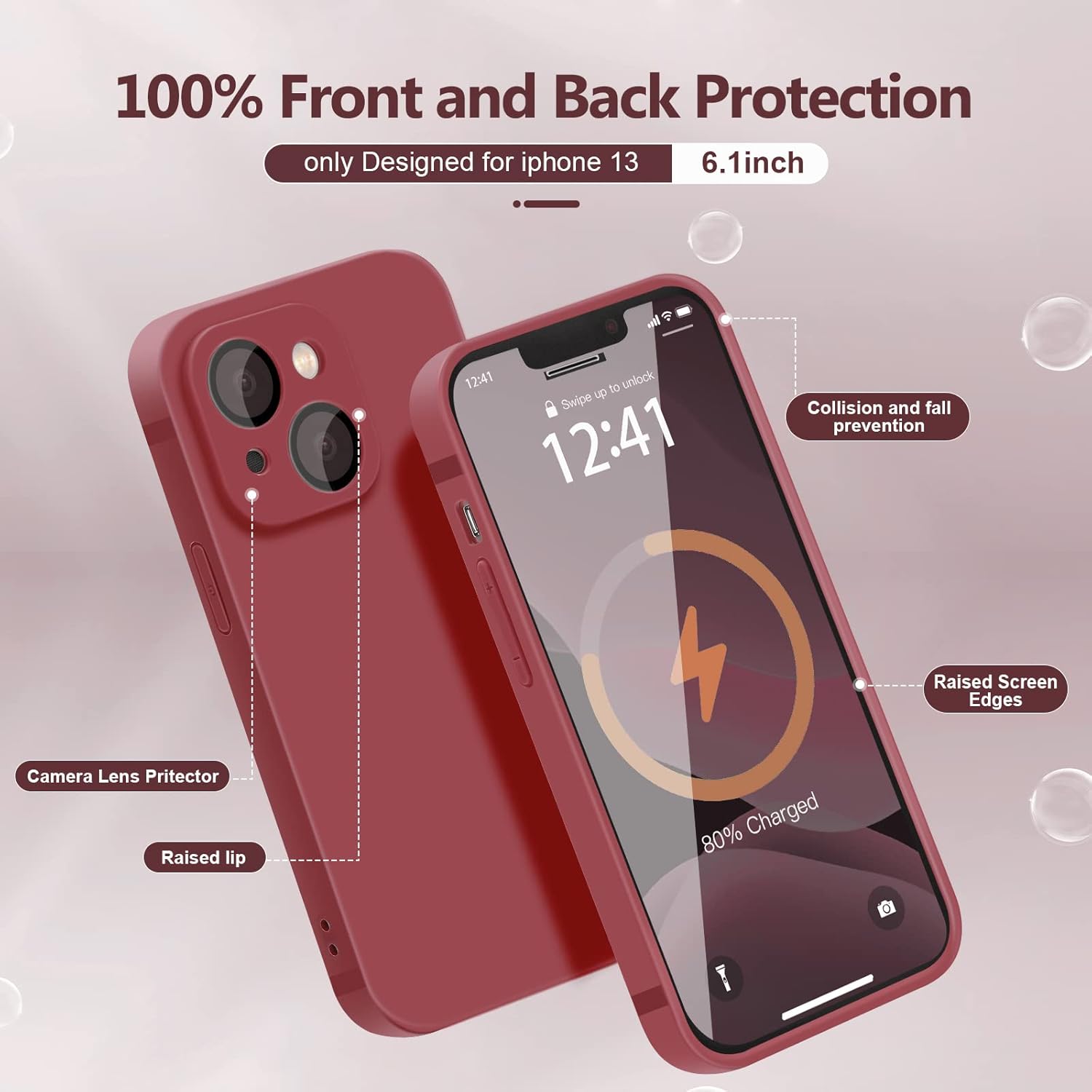 YZR Funda de silicona compatible con iPhone 13 (6.1 pulgadas 2021), con protección de cámara, funda de silicona líquida para teléfono (rojo espino)