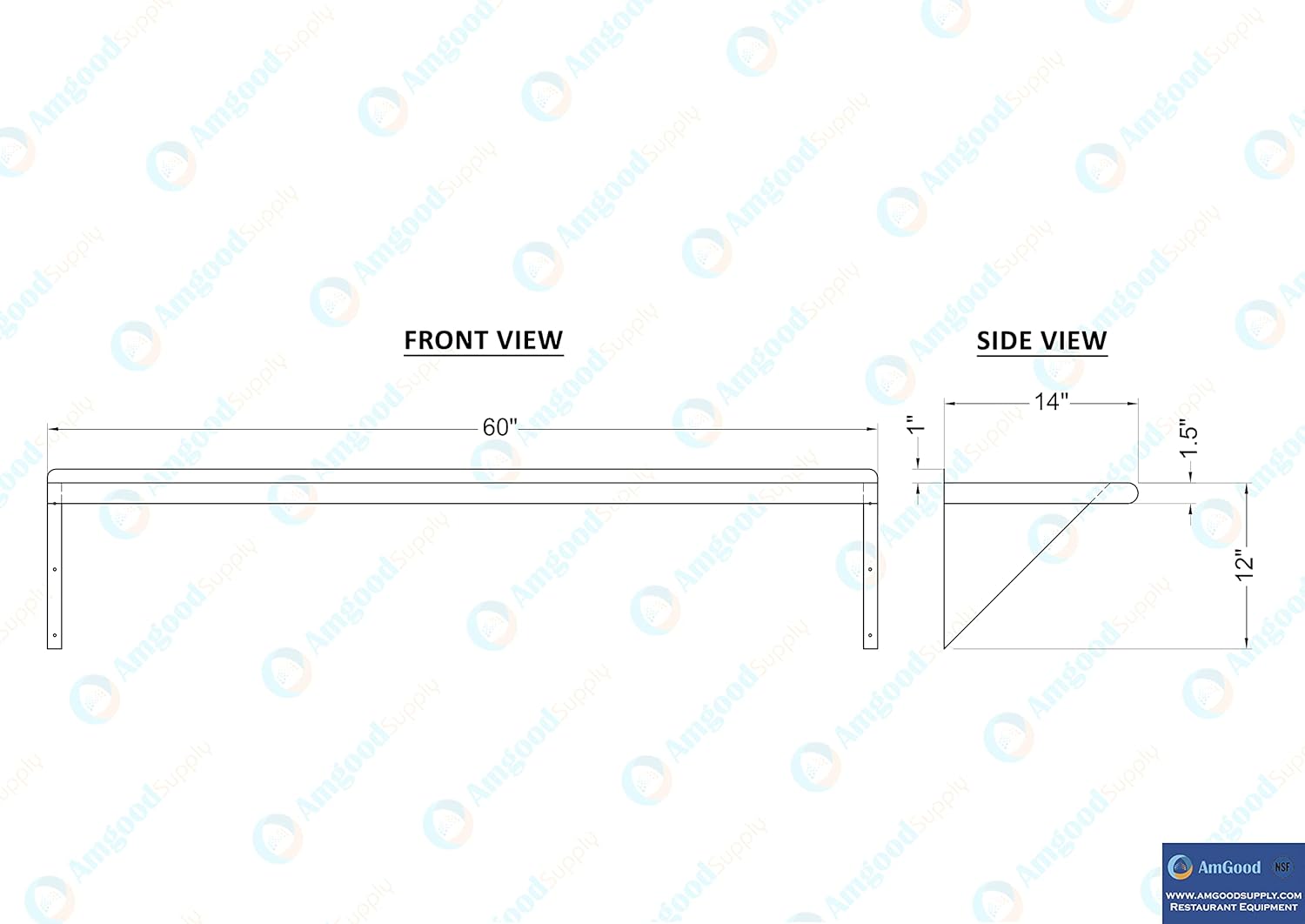 AmGood Estante de pared de acero inoxidable de 14 x 60 pulgadas  Estantería de metal  Garaje, lavandería, almacenamiento, cuarto de servicio
