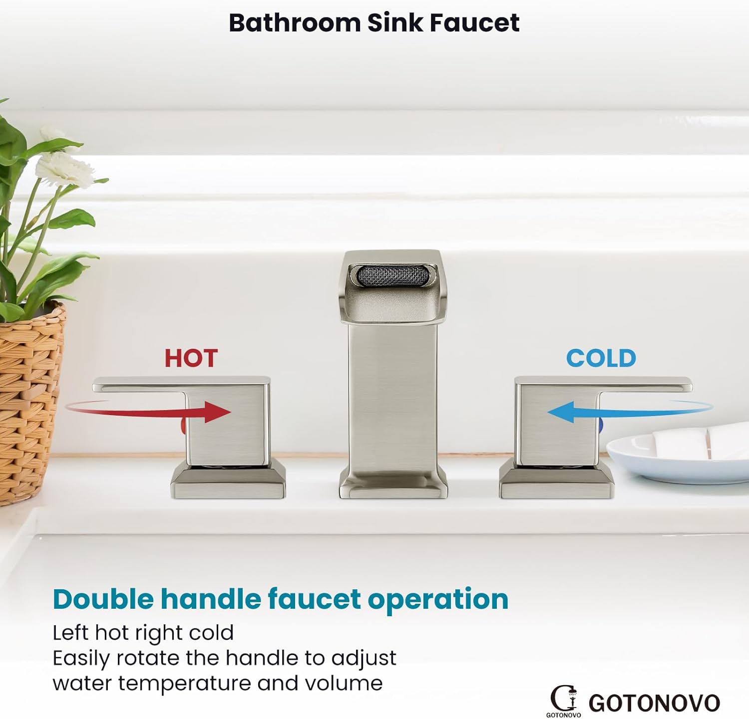 gotonovo Grifo de lavabo de baño de cascada generalizado, níquel cepillado, 8 pulgadas, conjunto de drenaje emergente a juego, juego de grifos de