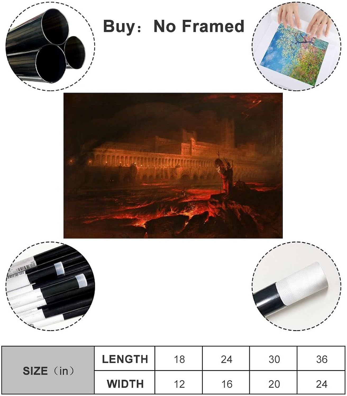 ENDBAG John Martin Pandemonium – Póster decorativo para pared, lienzo para decoración del hogar, 24 x 36 pulgadas (23.6 x 35.4 in)
