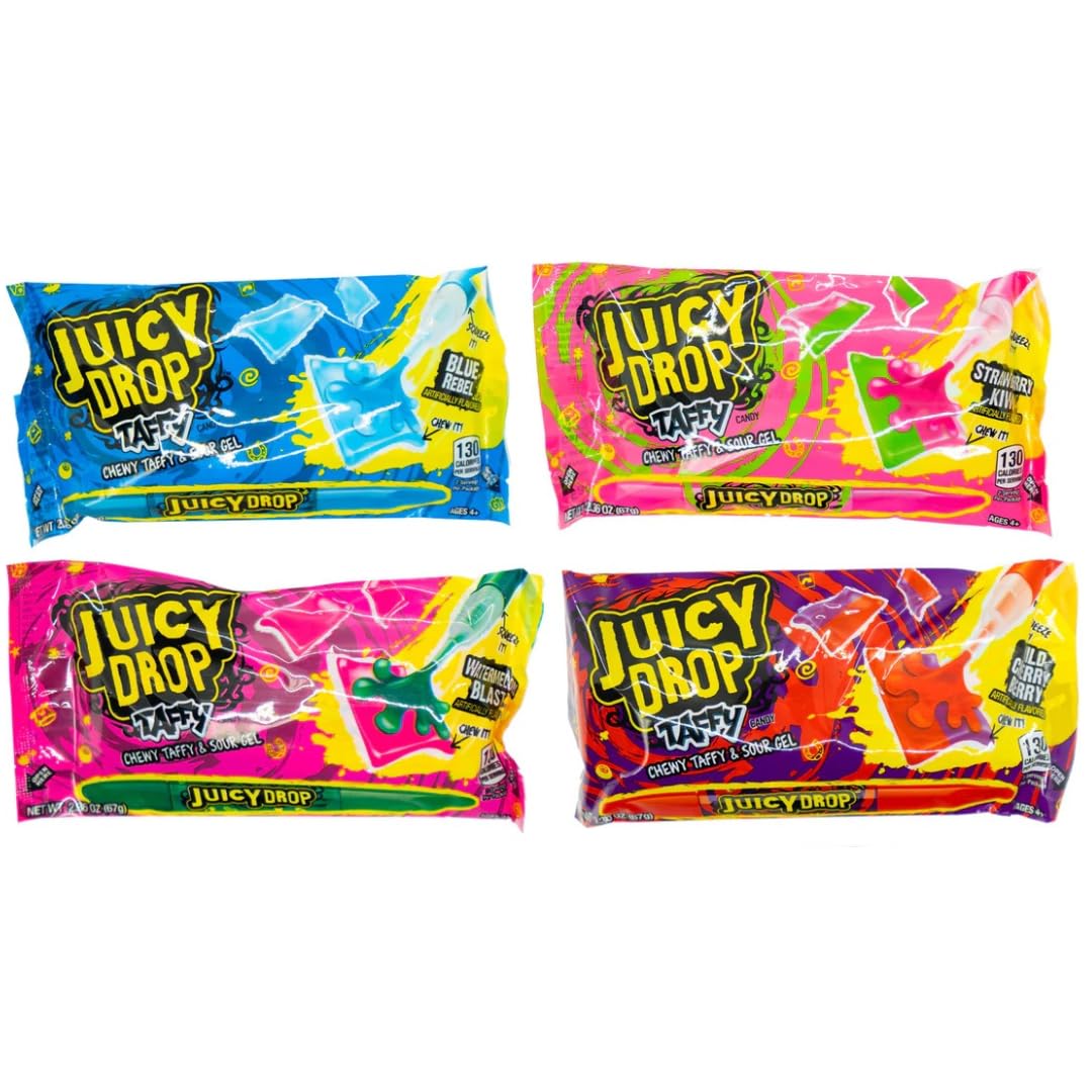 Juicy Drop Taffy – Caramelos masticables surtidos con bolígrafo de gel ácido, paquete de 4 por Lyza’s Sweets & Treats