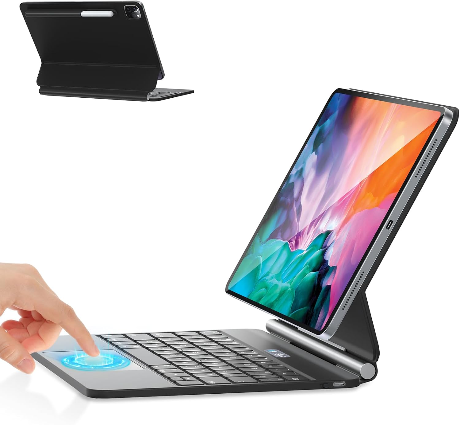 BOBOLEE Magic Keyboard – Funda para iPad Pro de 12.9 pulgadas 6543 generación con soporte voladizo flotante, funda de teclado magnética con trackpad
