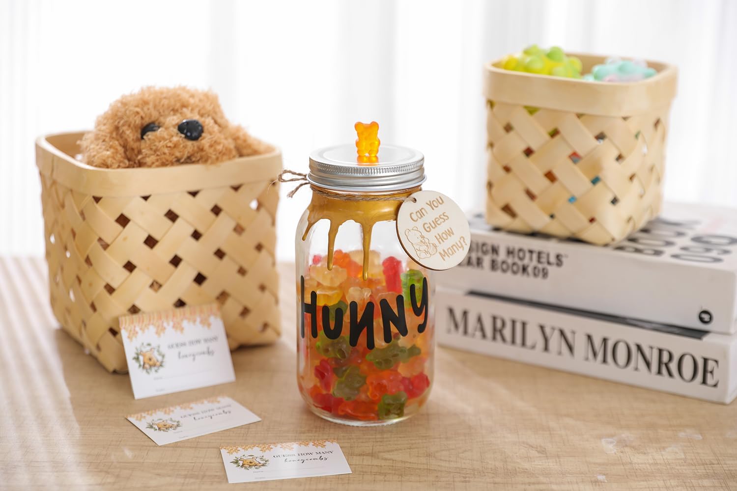 Winnie Guests – Tarro de juego de adivina cuántos panales para baby shower, decoración de fiesta de recién nacidos, suministros de fiesta