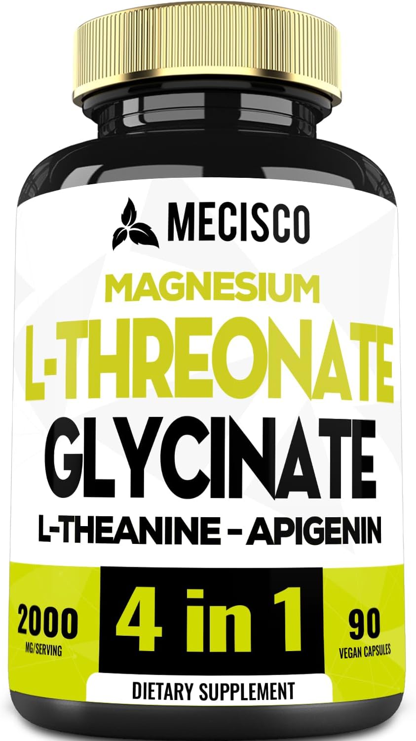 90 cápsulas  Suplemento de treonato de magnesio L de 2000 mg con glicinato de magnesio, L-teanina y apigenina  Estado de ánimo positivo, salud