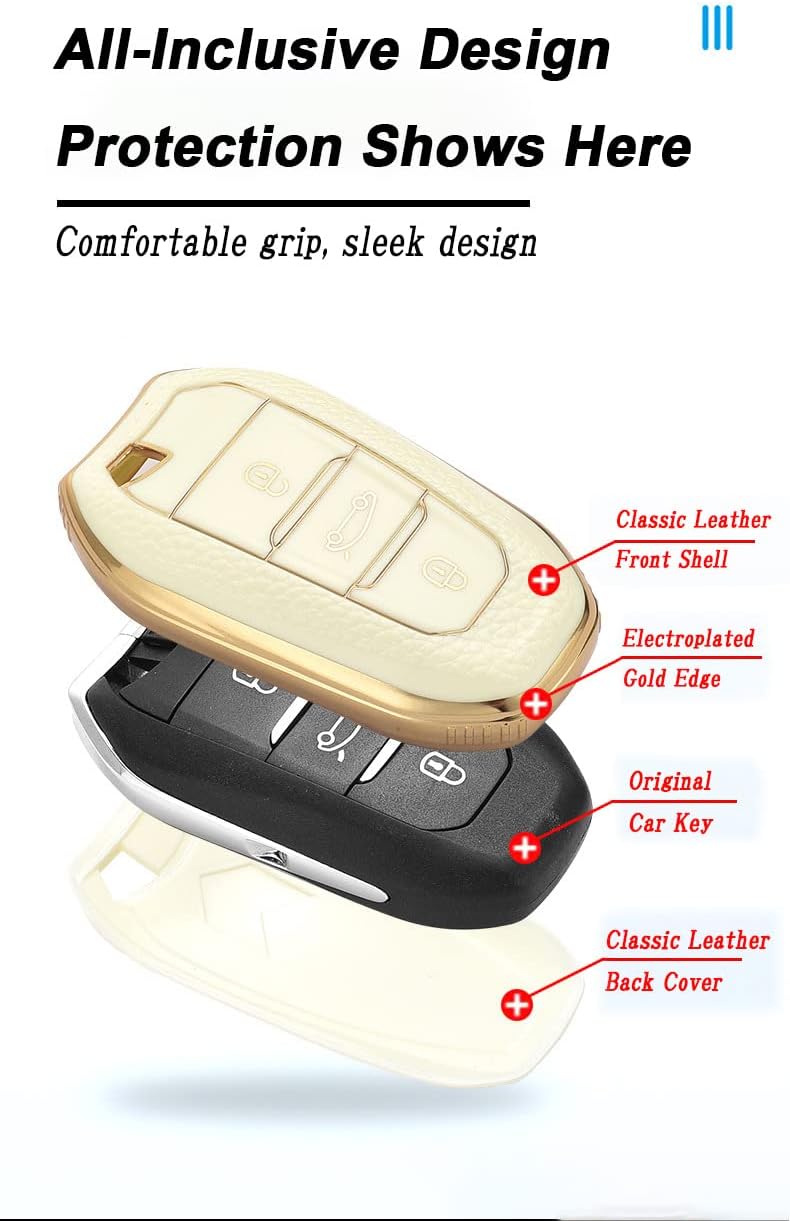 HIBEYO Funda de cuero para llavero Peugeot Smart de 3 botones para Peugeot 308 408 508 2008 3008 4008 5008 5008 Accesorios Funda para llave de coche