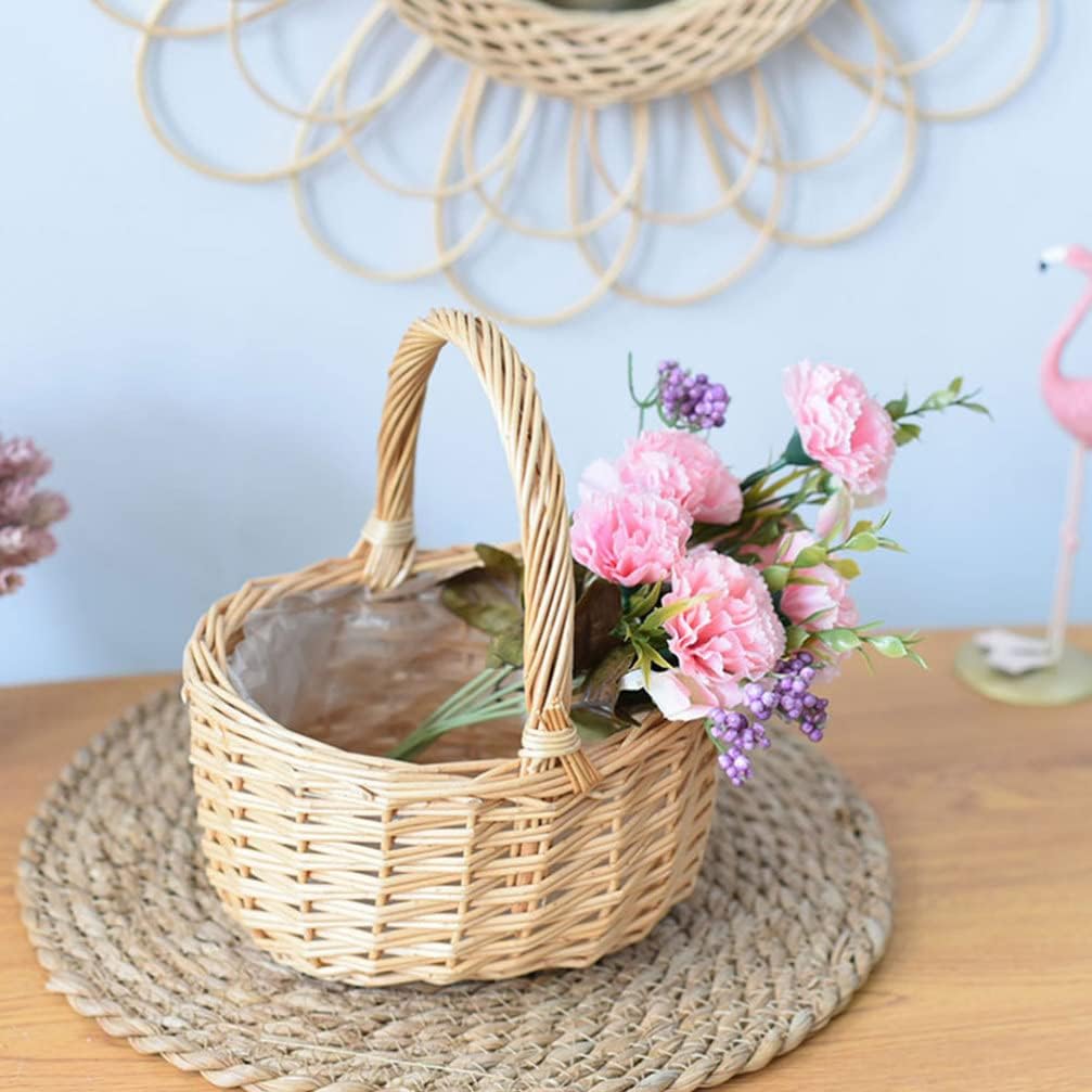 Cesta de huevos tejida de Pascua con asas, cestas redondas para servir para boda, para niña, cesta de mimbre, para fiestas, regalos de fiesta, cesta
