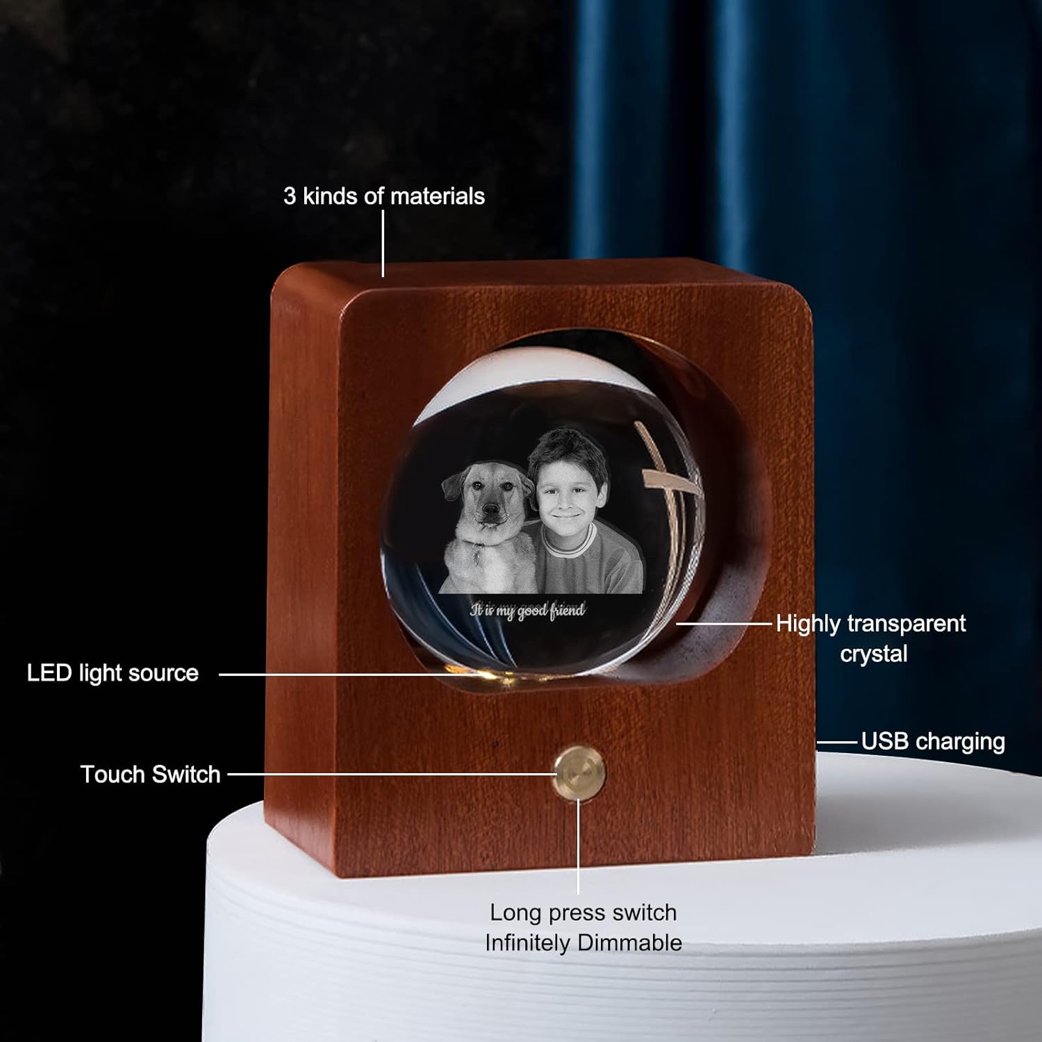 DEZUNTU Foto personalizada de bola de cristal 3D, imagen grabada en 3D personalizada en vidrio, regalo de recuerdo conmemorativo para cumpleaños del