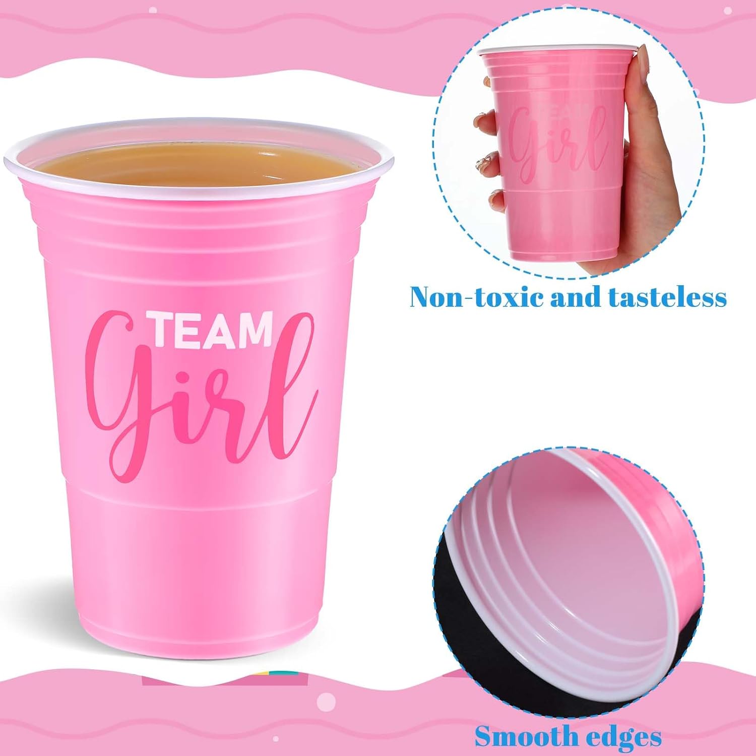 Norme 48 vasos de plástico de revelación de género de 16 onzas para equipo y niña, vasos desechables de polipropileno para baby shower, vasos de