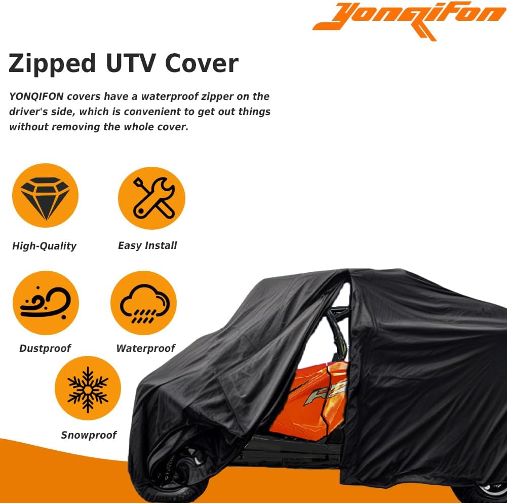 YONQIFON Crew 4-6 plazas UTV cubierta resistente con cremallera 420D impermeable para CFMOTO Uforce, Kawasaki Teryx 4, Polaris RZR, General 4,