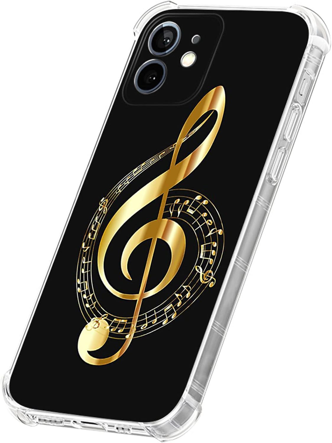 yicomon Funda transparente compatible con iPhone 11, transparente con música dorada, fundas transparentes para niñas y mujeres, a prueba de golpes,