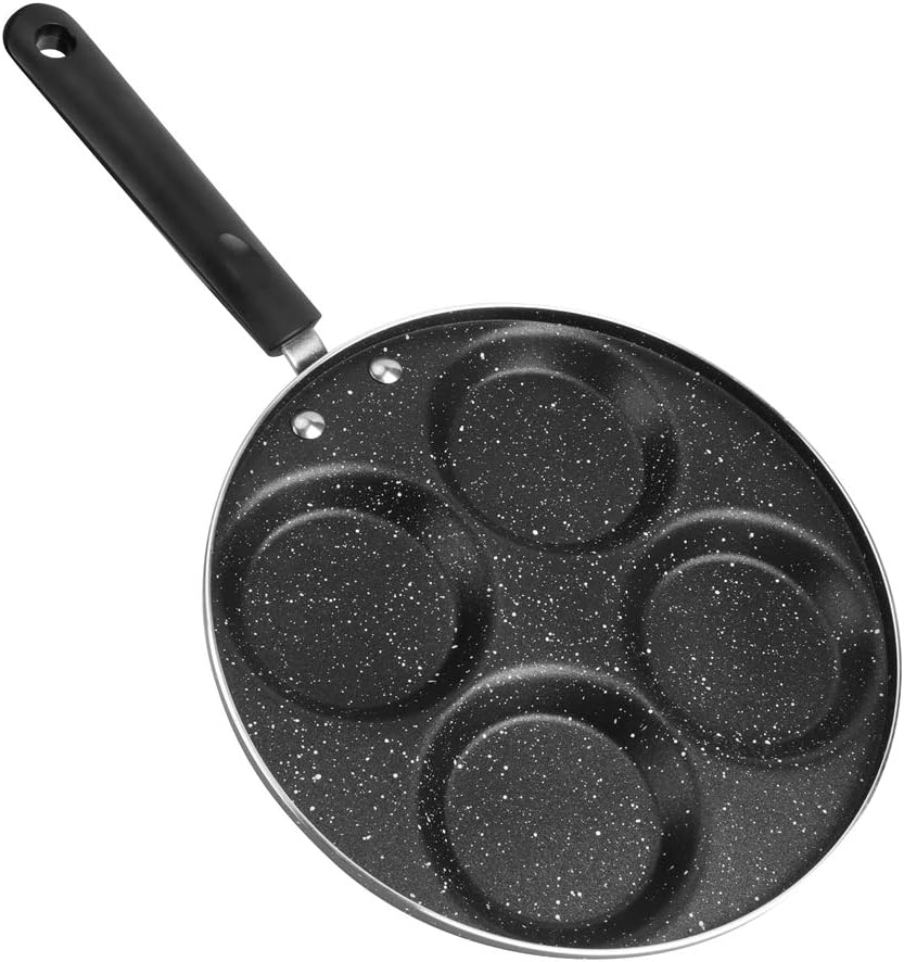 Sartén de huevos, 4 tazas de aluminio antiadherente para el hogar, sartén para tortillas, cocina, desayuno, panqueques con asa