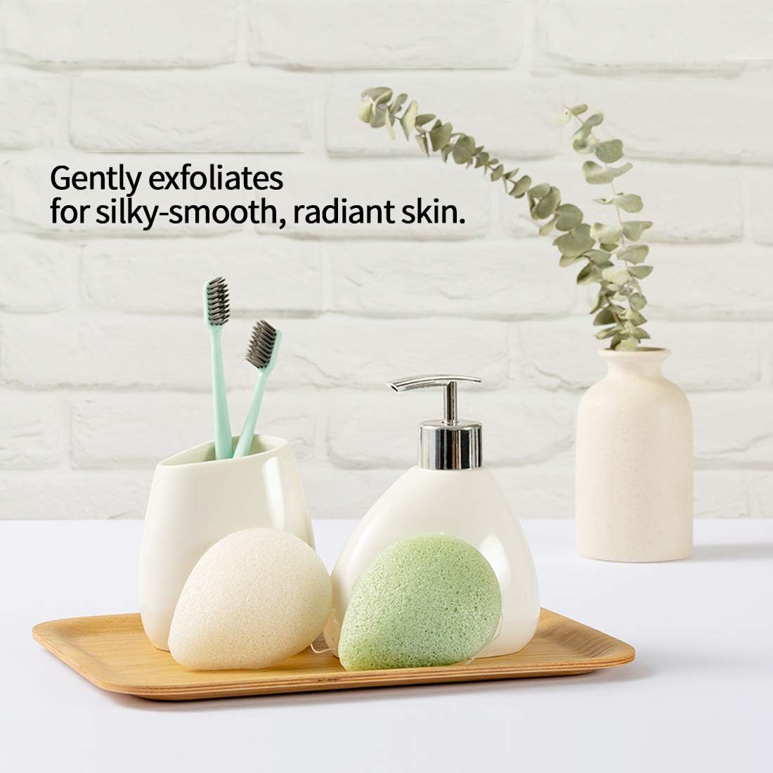 ESMOSEN 2 esponjas faciales 100% naturales de té verde konjac para limpieza profunda de la cara y exfoliación suave, seguro para pieles delicadas y
