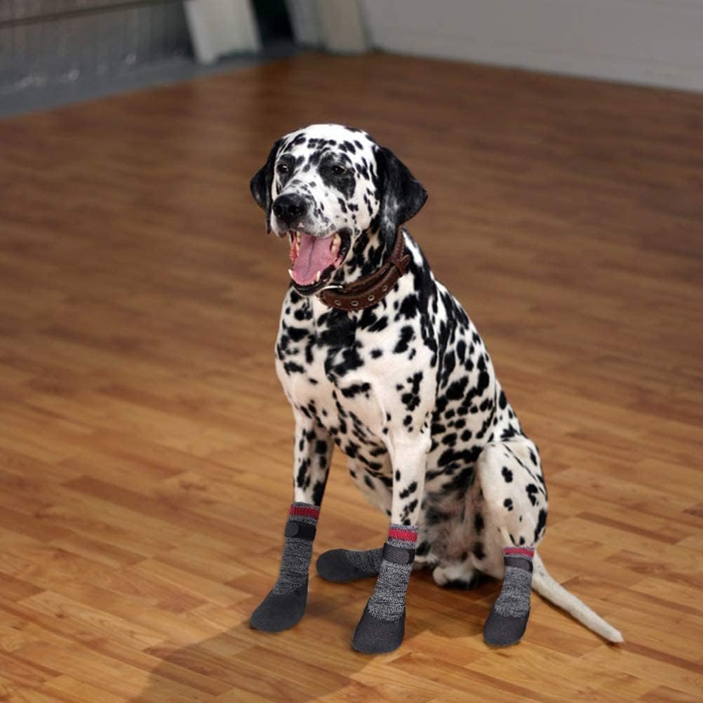 Mihachi Calcetines para perros, suela de goma, protectores de patas con correas, control de tracción, antideslizantes, impermeables, protectores de