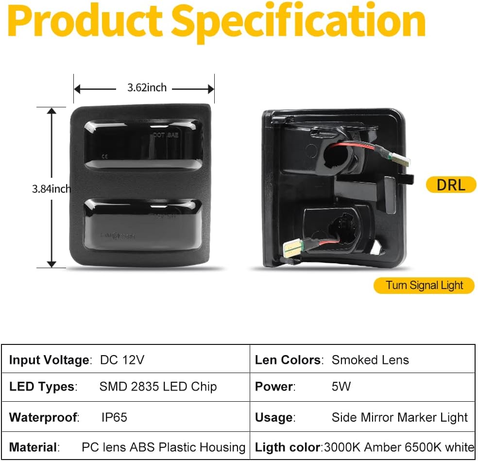 Luces LED para espejo lateral para Ford F250 F350 F450 Super Duty 2008-2016, luz de estacionamiento de coche ahumada, luz de espejo lateral,