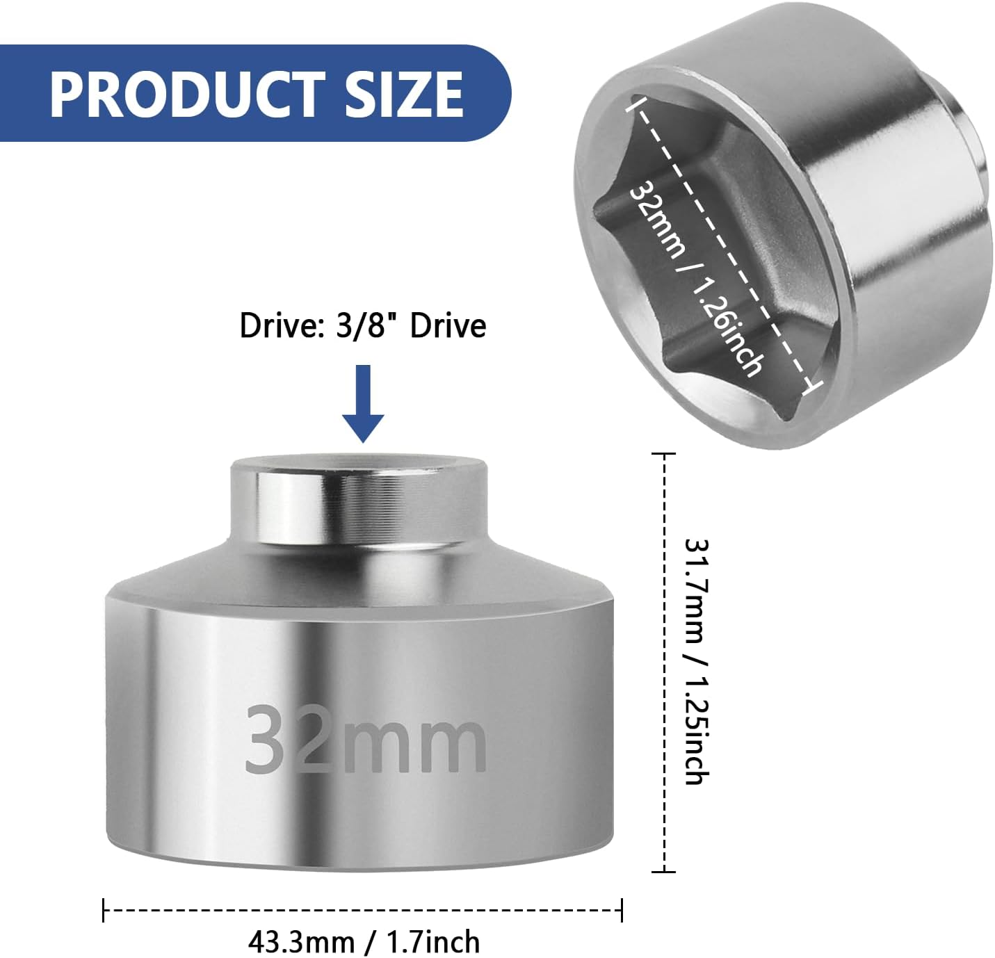 Herramienta de llave de filtro de aceite de 1.260 in, herramienta de extracción rápida de filtro de aceite de 6 puntos, herramienta de enchufe de