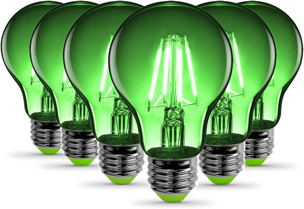 Feit Electric Bombillas LED de color A19TGLED6 equivalentes a 25 W, color verde, paquete de 6, 2.4 pulgadas de profundidad x 4 pulgadas de alto