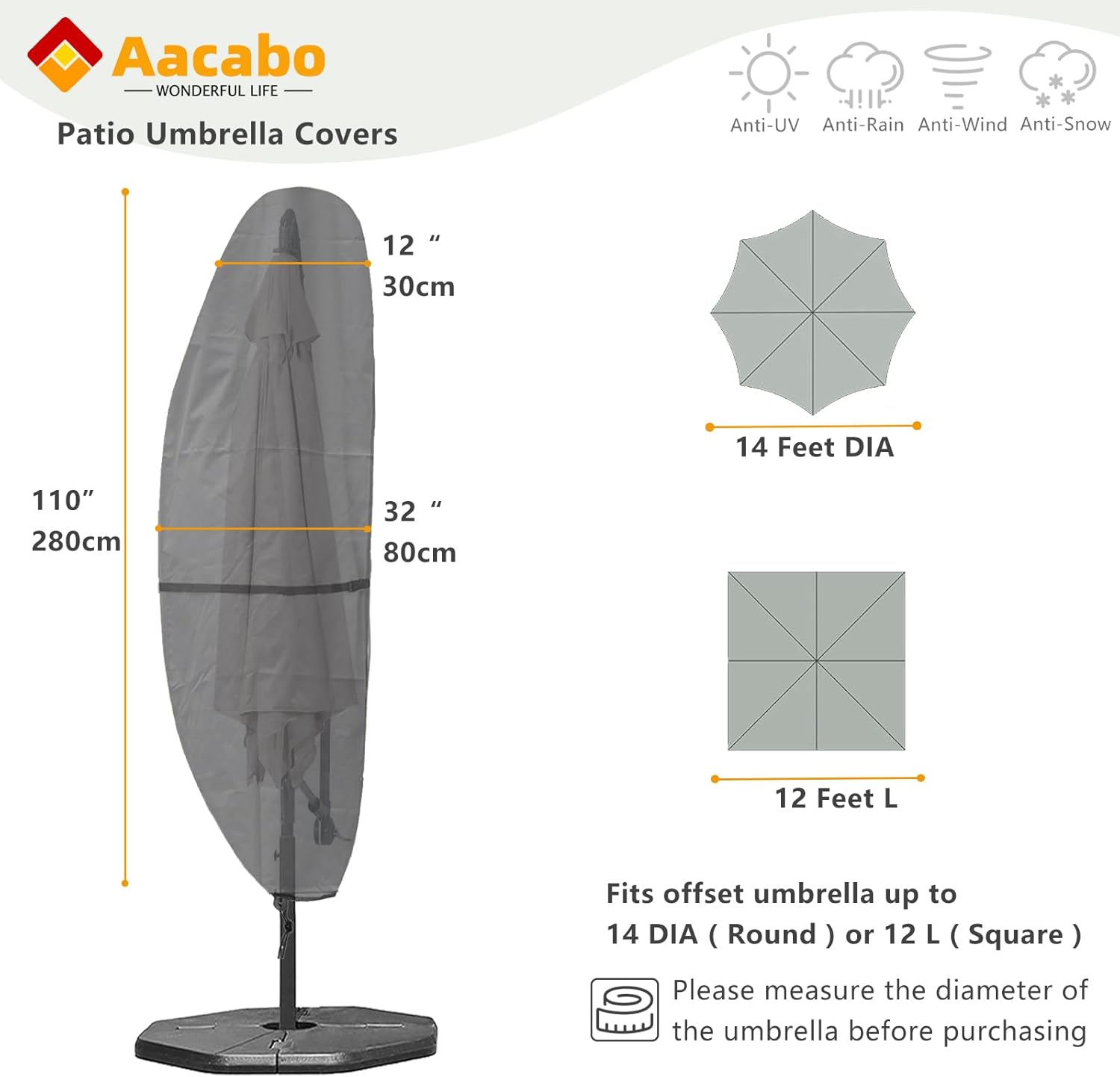 Aacabo Funda de sombrilla de plátano con cremallera para sombrillas voladizas de 9 a 13 pies, cubiertas de sombrilla de patio, fundas impermeables