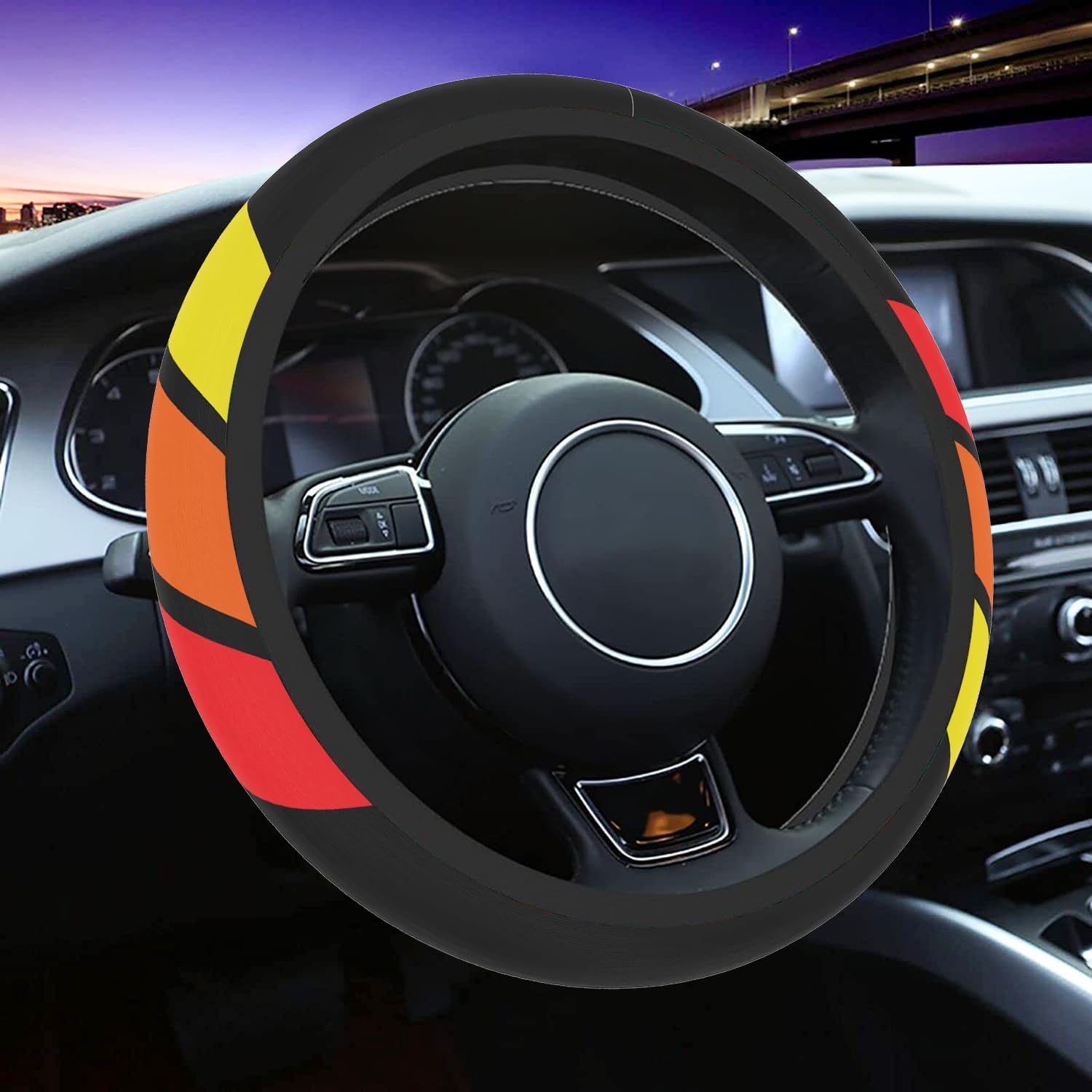 Funda para volante deportiva tricolor, amarillo, naranja, rojo, apta para Tacoma, 4Runner, Tundra, Sequoia, Rav4, Highlander, protector de volante