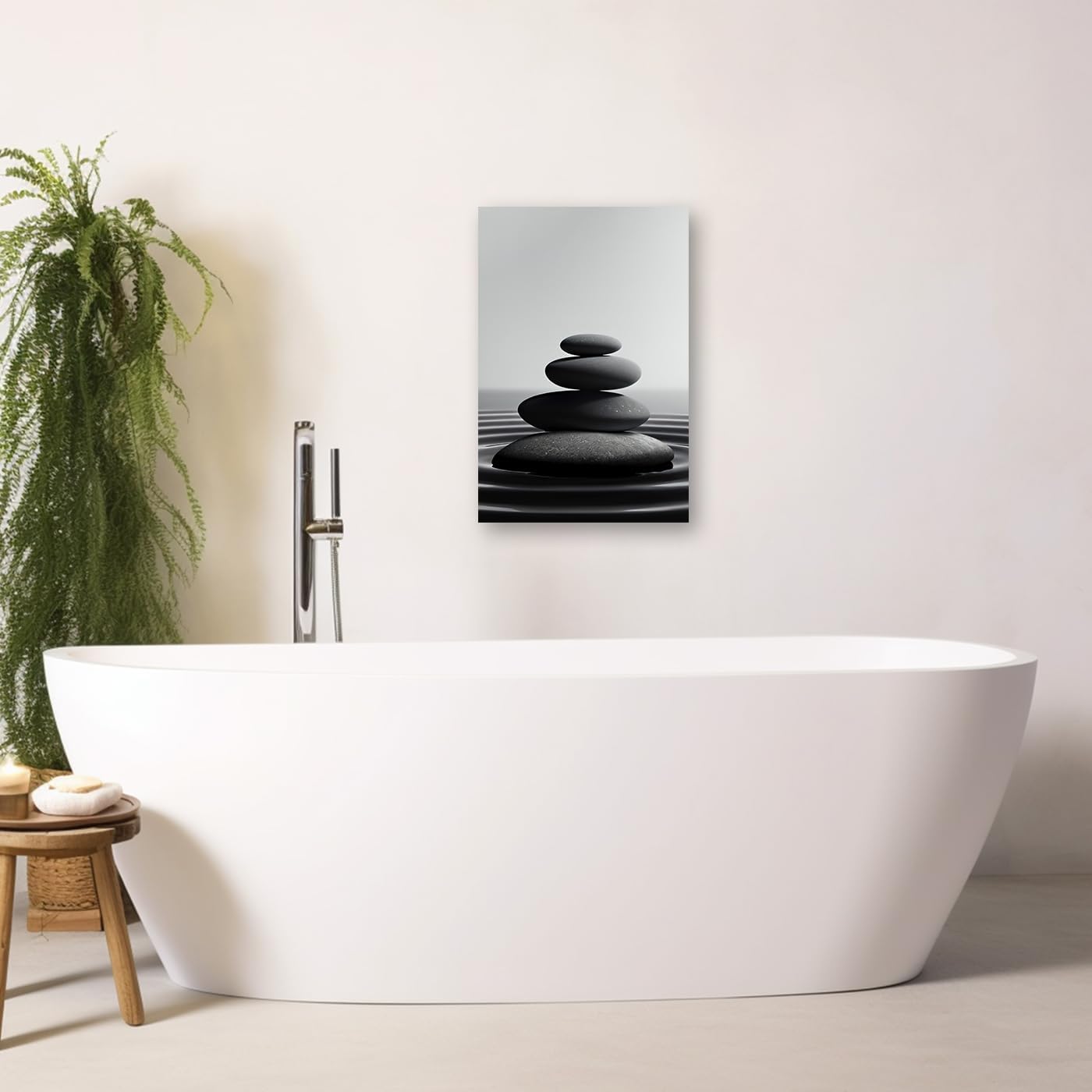 DOARTDO Lienzo de piedra zen para pared, diseño de piedras de spa en blanco y negro, marco moderno de meditación espiritual, decoración de baño