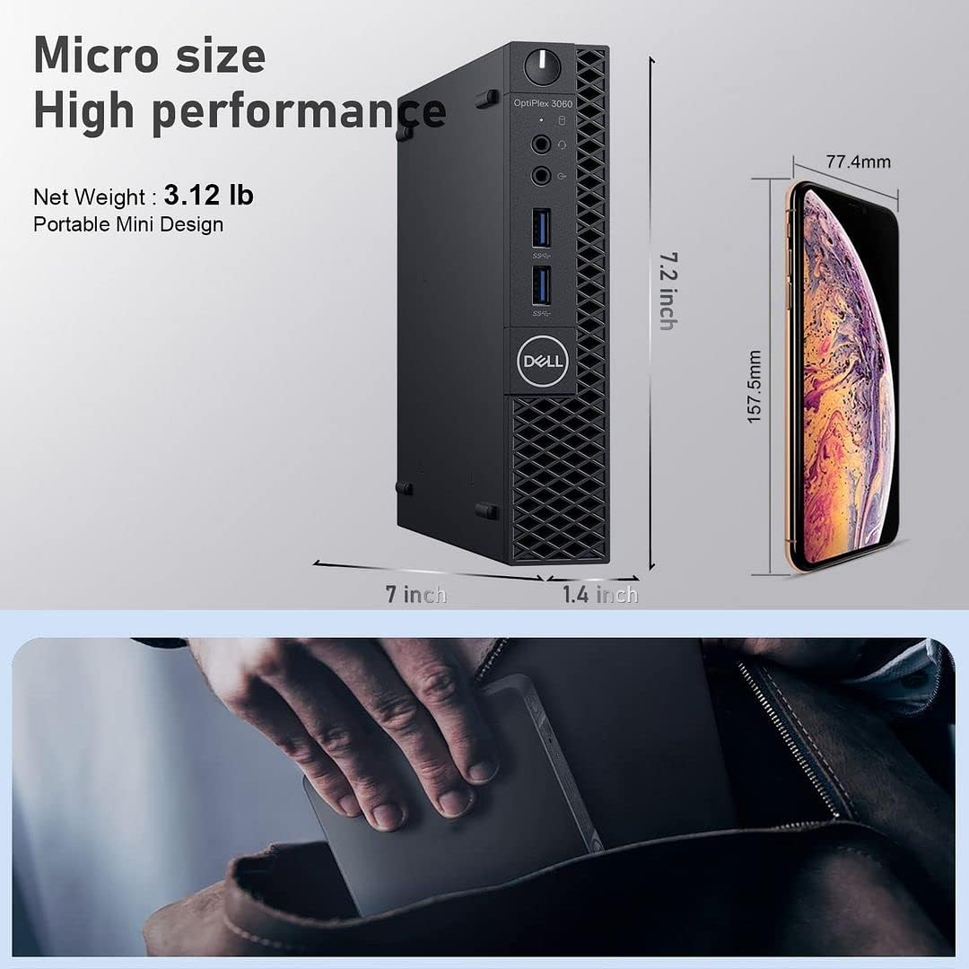 Dell Mini PC con Windows 11 Micro Computadora OptiPlex 3060 de escritorio, i7-8700T 16GB Ram 512GB M.2 NVMe M.2 SSD, AX210 Built-WiFi 6E, soporte de