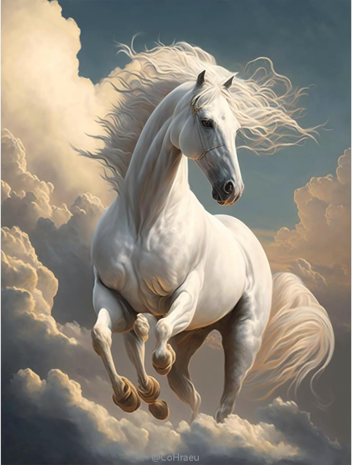 CoHraeu Kit de pintura de diamante 5D, caballo blanco, taladro redondo completo, pintura de diamante para adultos con accesorios para decoración de