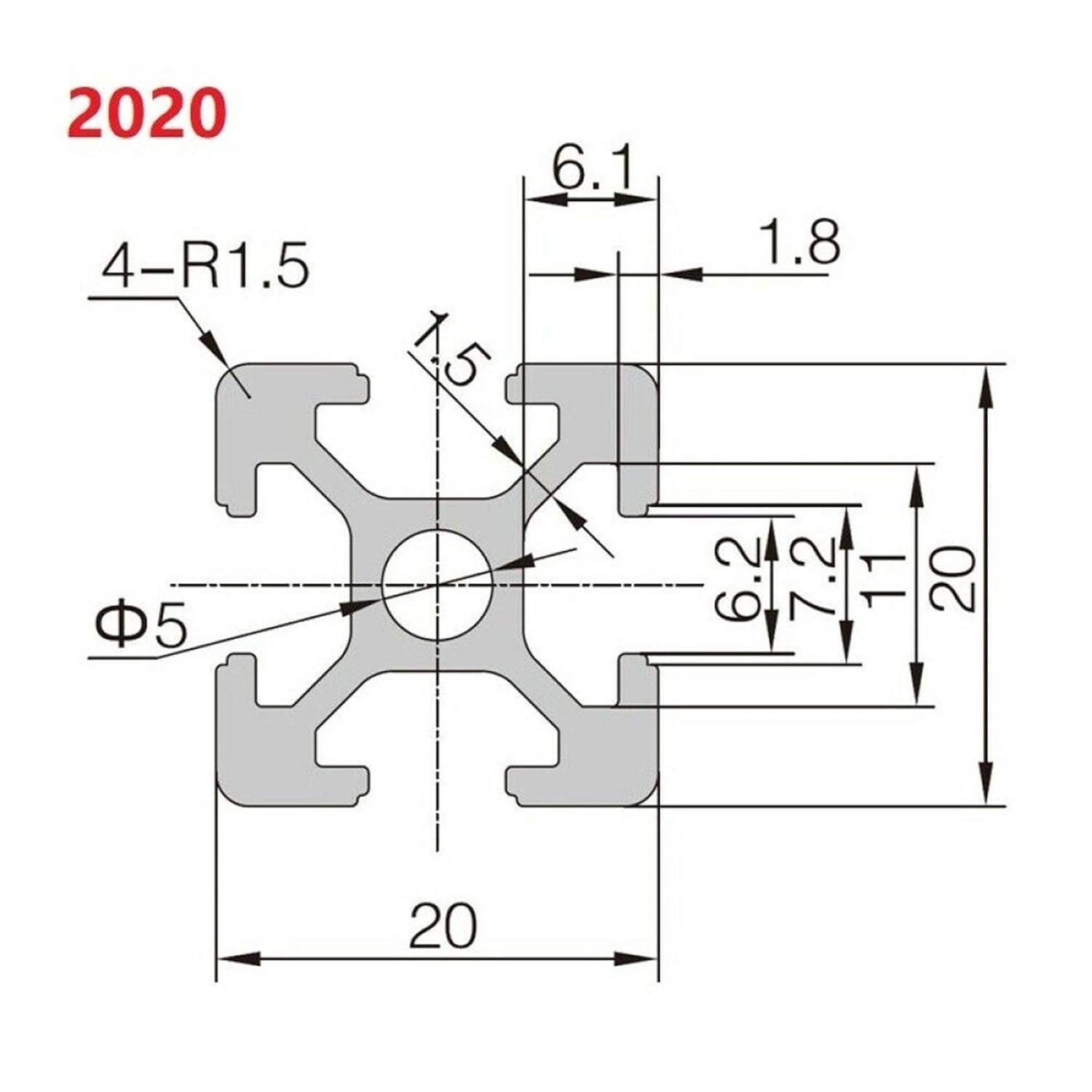 Perfil de aluminio de 31.496in, ranura en T de 0.236in, perfil de aluminio, riel lineal estándar europeo anodizado para impresora CNC y 3D