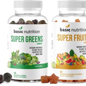 Basic Nutrition SuperFruits + SuperGreens – Paquete de gomitas  Vitaminas y minerales que promueven el colágeno para la belleza, la energía y la Basic Nutrition SuperFruits + SuperGreens – Paquete de gomitas  Vitaminas y minerales que promueven el colágeno para la belleza, la energía y la