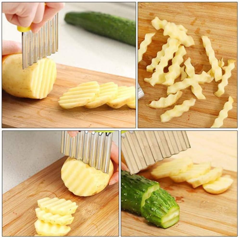 Juego de 4 herramientas de corte arrugado, herramienta de corte ondulado de acero inoxidable, cortador de patatas y verduras duradero seguro y