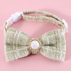 Collar de pajarita de perlas trenzadas para mascotas, estilo vintage, para gato, perro, ajustable, antiasfixia, seguridad para gatos (verde) Collar de pajarita de perlas trenzadas para mascotas, estilo vintage, para gato, perro, ajustable, antiasfixia, seguridad para gatos (verde)
