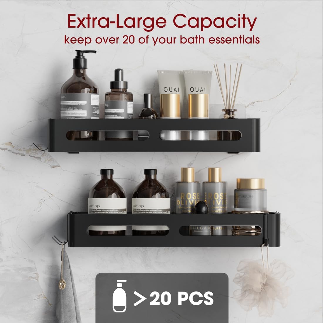 Sakugi Organizador de ducha adhesivo XL, estantes de ducha inoxidables para ducha interior, estante de ducha de acero inoxidable para baño,