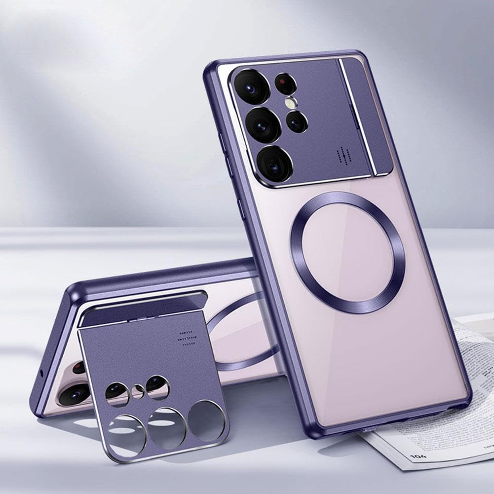 Para Samsung s22s23ultra Soporte plegable de succión magnética para aromaterapia, Streamer Metal esmerilado Soporte plegable magnético Shell púrpura
