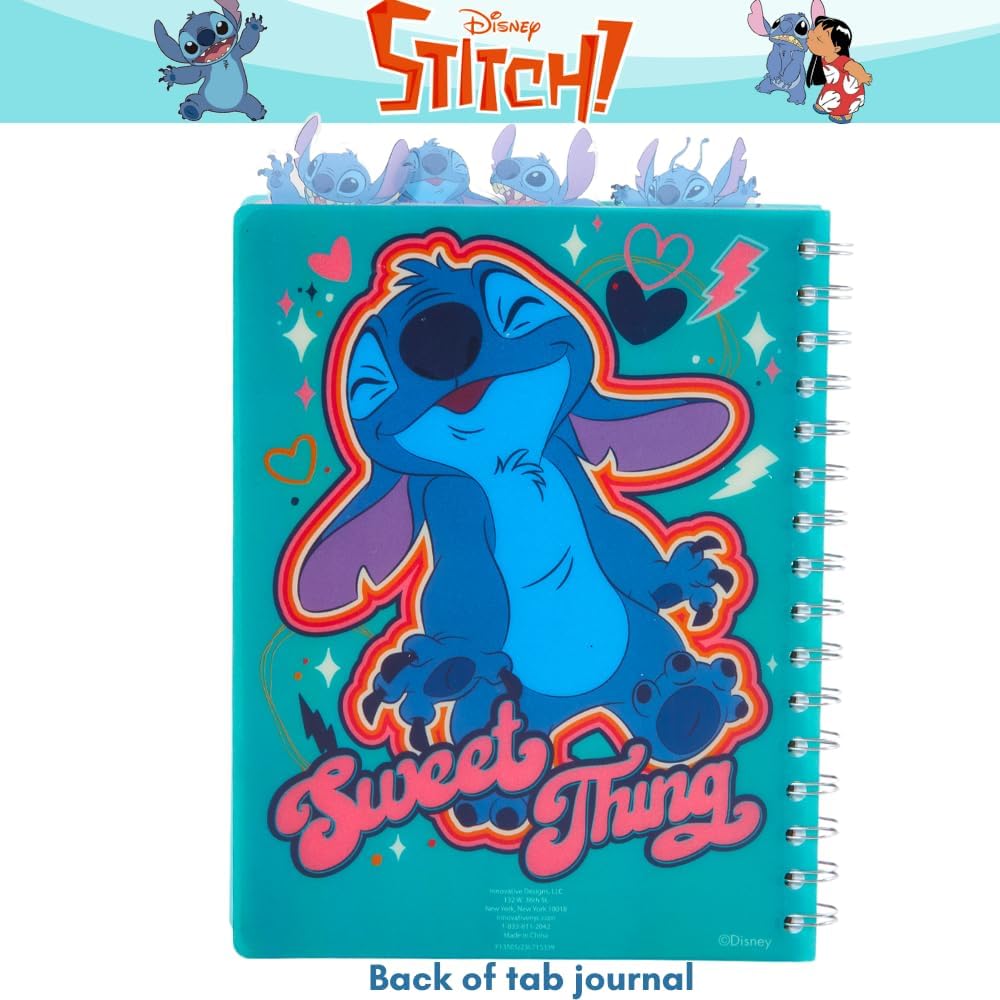 Innovative Designs Disney Stitch – Cuaderno en espiral, bolígrafo, pestañas adhesivas, 96 páginas rayadas, color azul