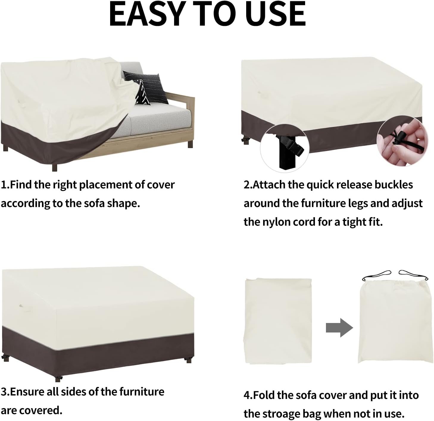 Easy-Going Funda para sofá de patio, resistente a los rayos UV, para sofá para exteriores, bicolor, para patio, banco de 3 plazas, impermeable, con